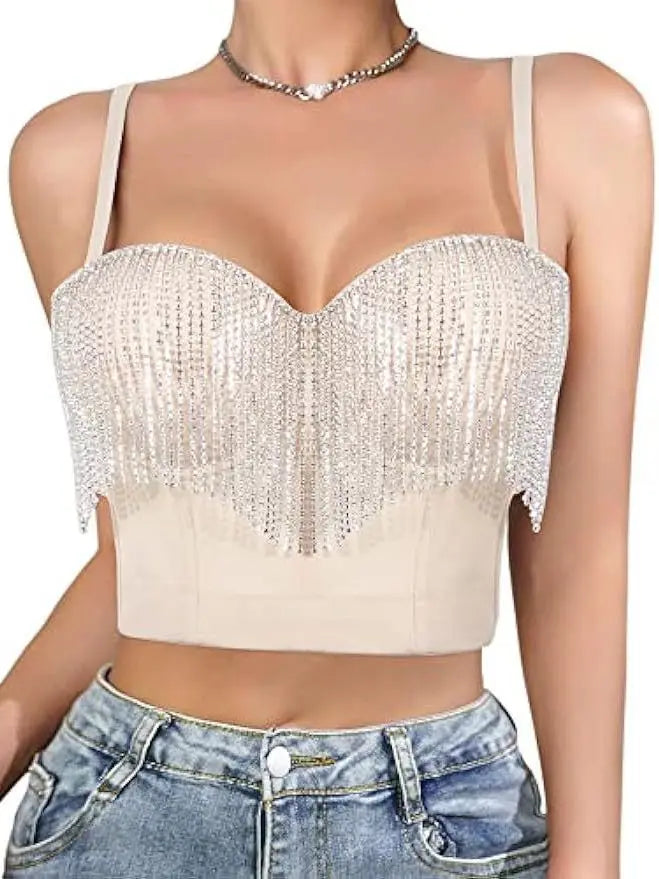 Rhinestone Tassel Bustier