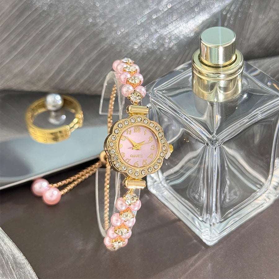 Pearl & Diamond Watch- with Adjustable Band