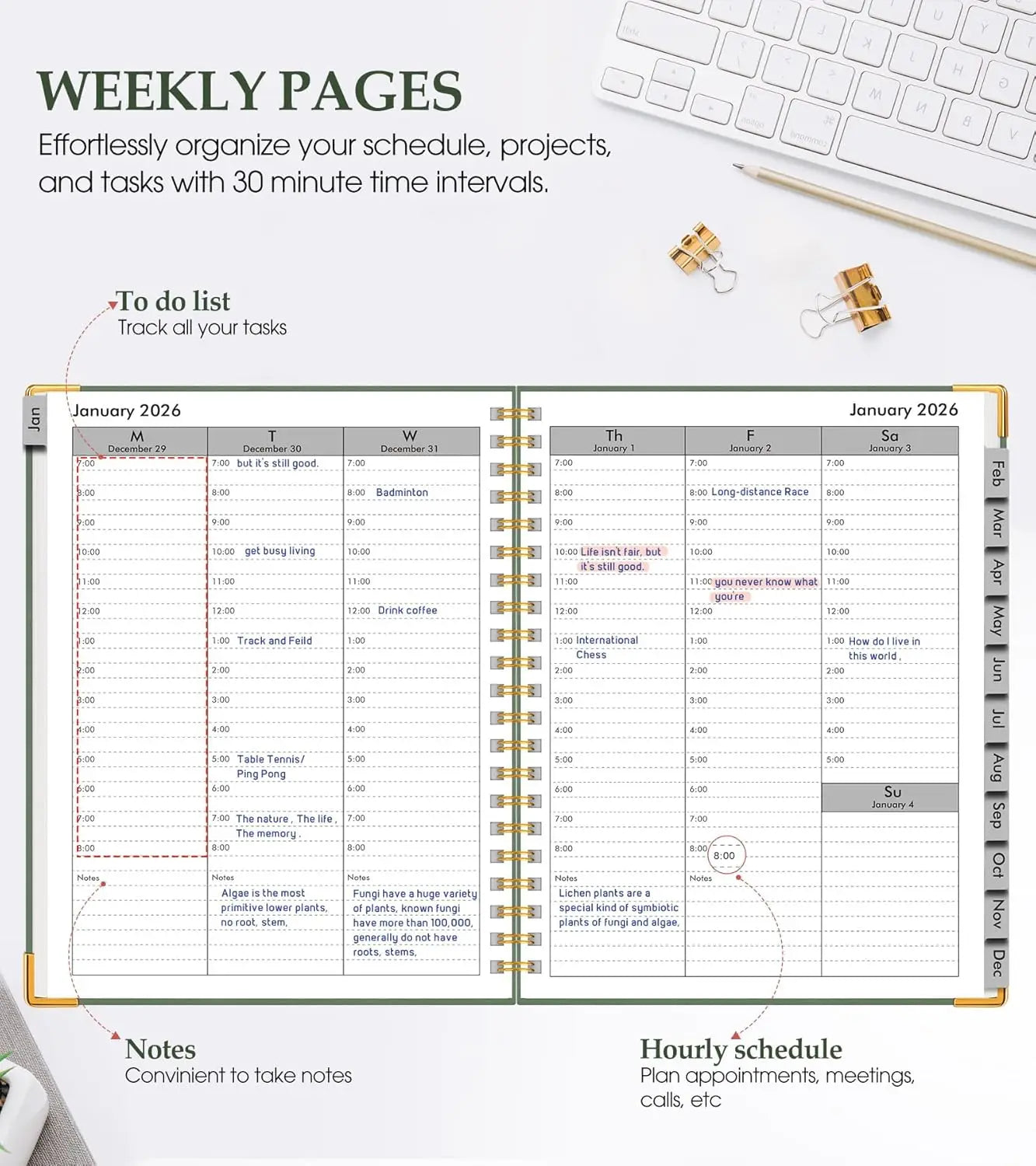 2026 Weekly & Monthly Planner, Hardcover Leather, 8.5x11 Inch