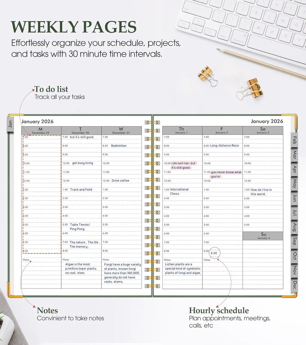 2026 Weekly & Monthly Planner, Hardcover Leather, 8.5x11 Inch