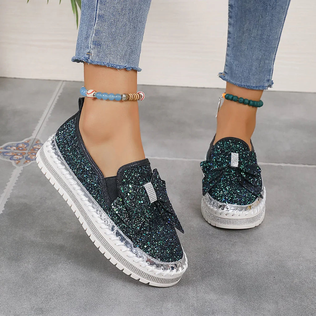 Sparkly Platform Loafers with Bow