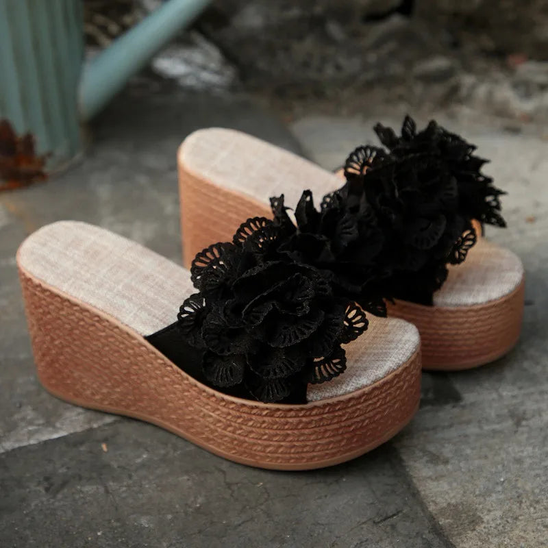 Wedge Sandals with Flower Detail