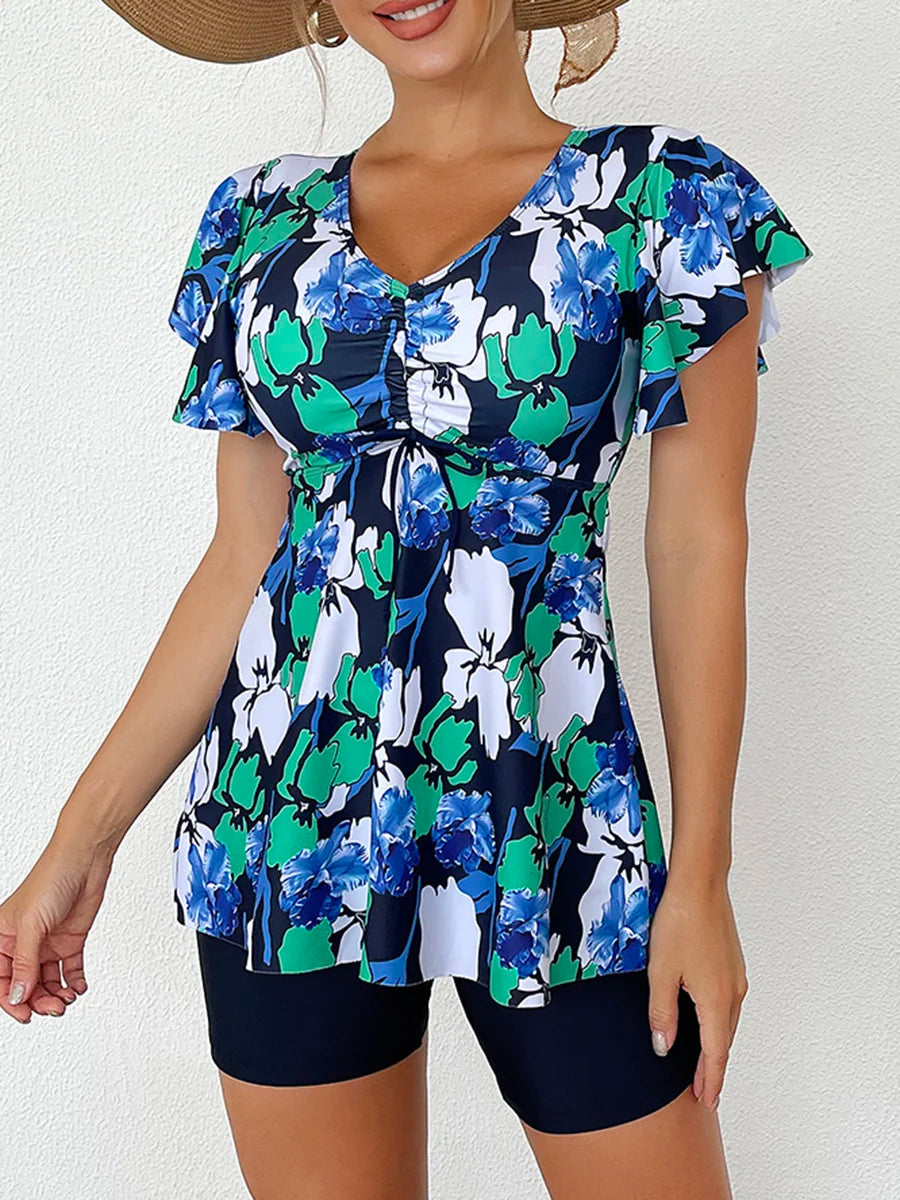 Flutter Sleeve Swim Top&Swim Shorts