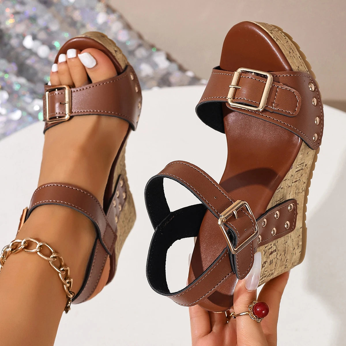 Wedge Sandals with Buckle