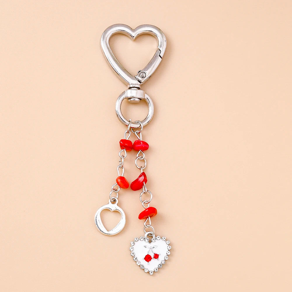 Cute Bowknot Love Heart Keychain Crystal Pearl Key Ring Pendants for Women Girls Handbag Decor DIY Handmade Key Chain Gifts