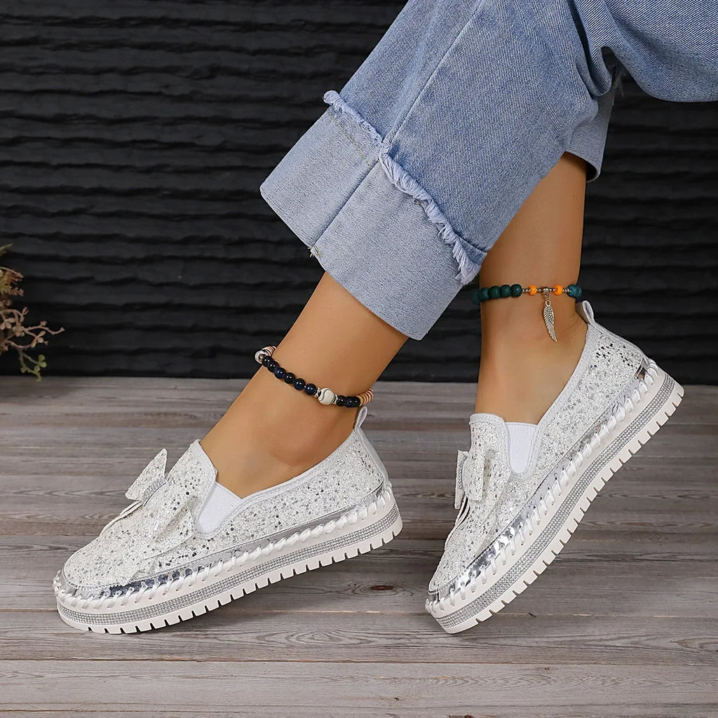 Sparkly Platform Loafers with Bow