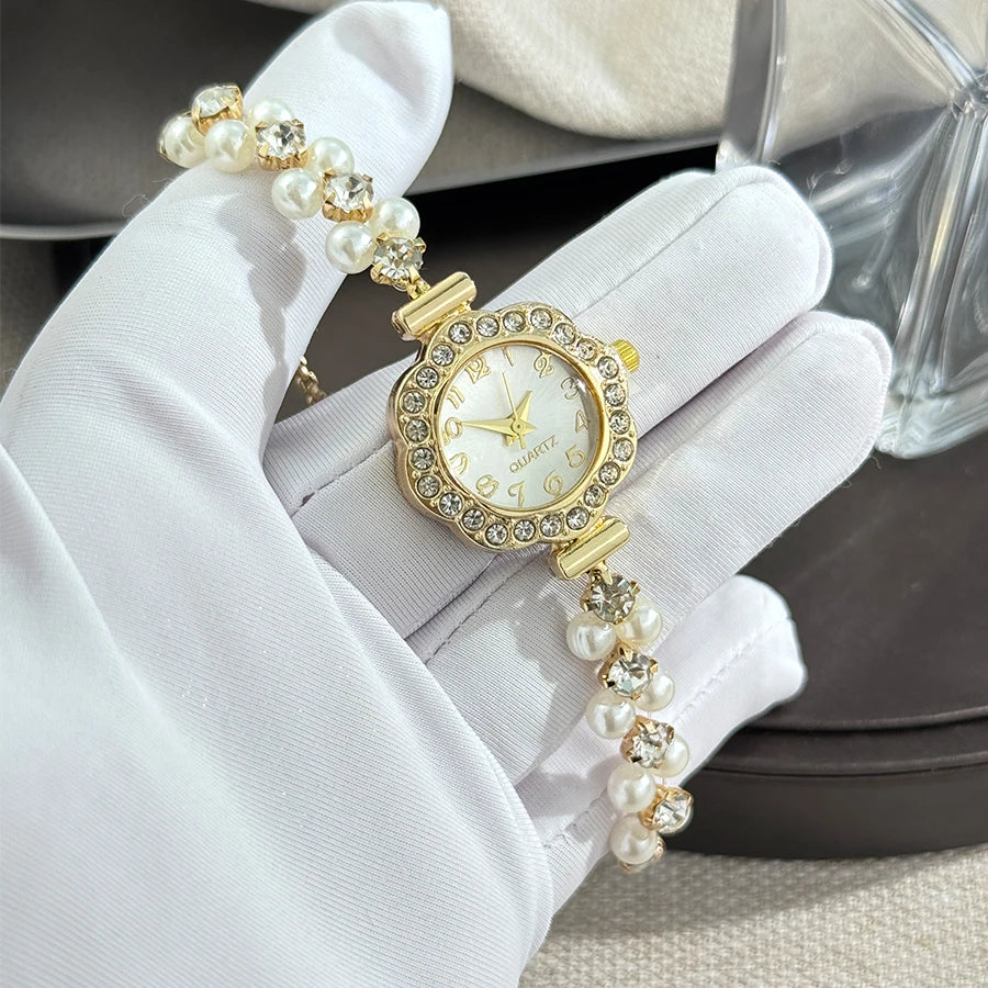 Pearl & Diamond Watch- with Adjustable Band
