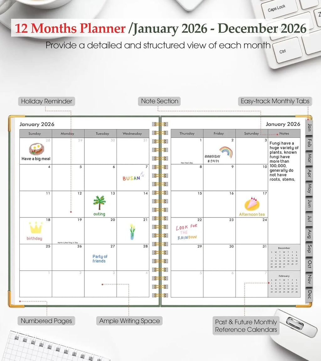 2026 Weekly & Monthly Planner, Hardcover Leather, 8.5x11 Inch