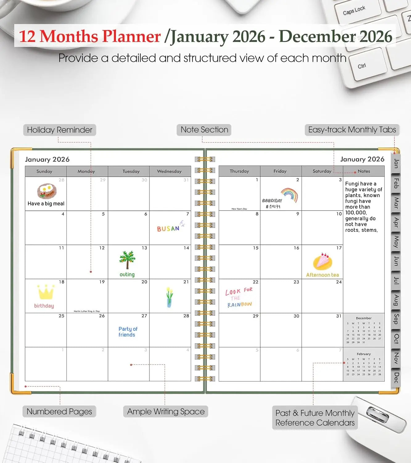 2026 Weekly & Monthly Planner, Hardcover Leather, 8.5x11 Inch
