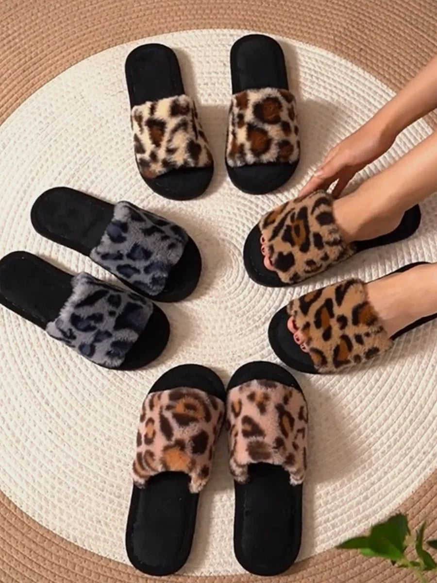 Furry Leopard Slippers
