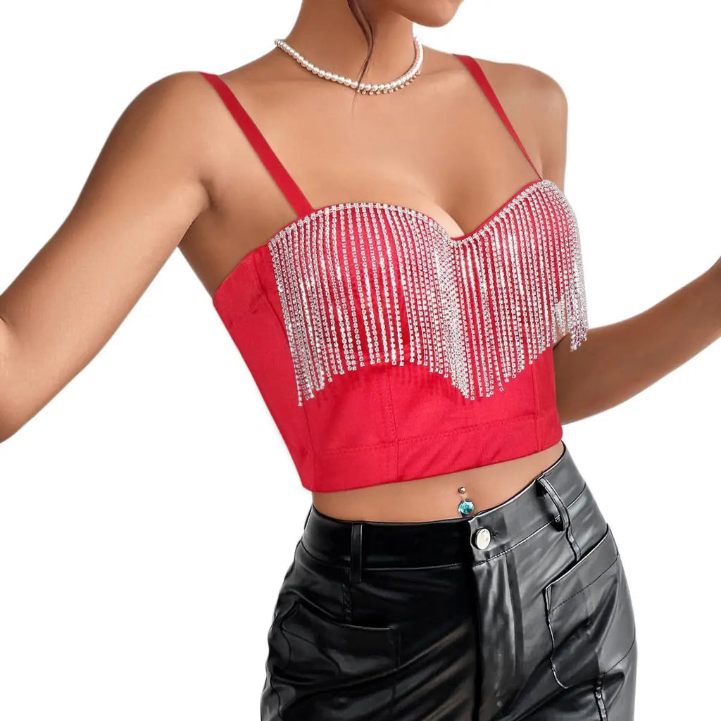 Rhinestone Tassel Bustier