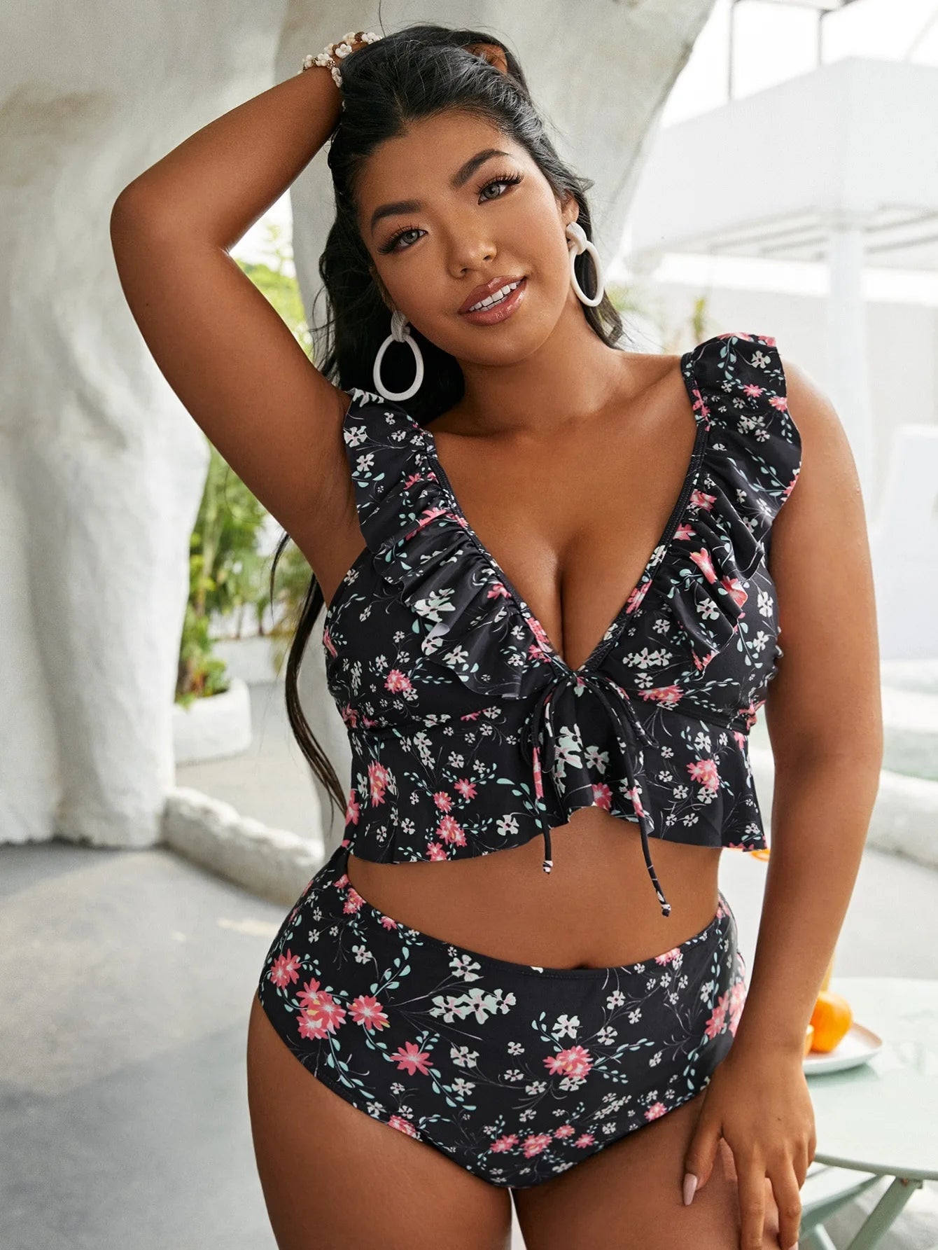 Ruffle Swim Top&High Waist Bikini Bottoms
