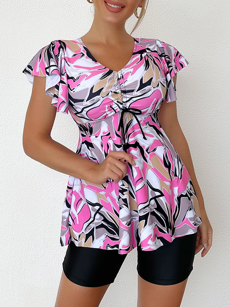 Flutter Sleeve Swim Top&Swim Shorts