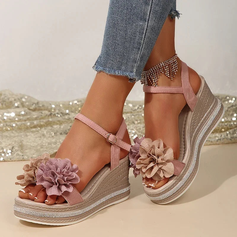 Flower Wedge Sandals