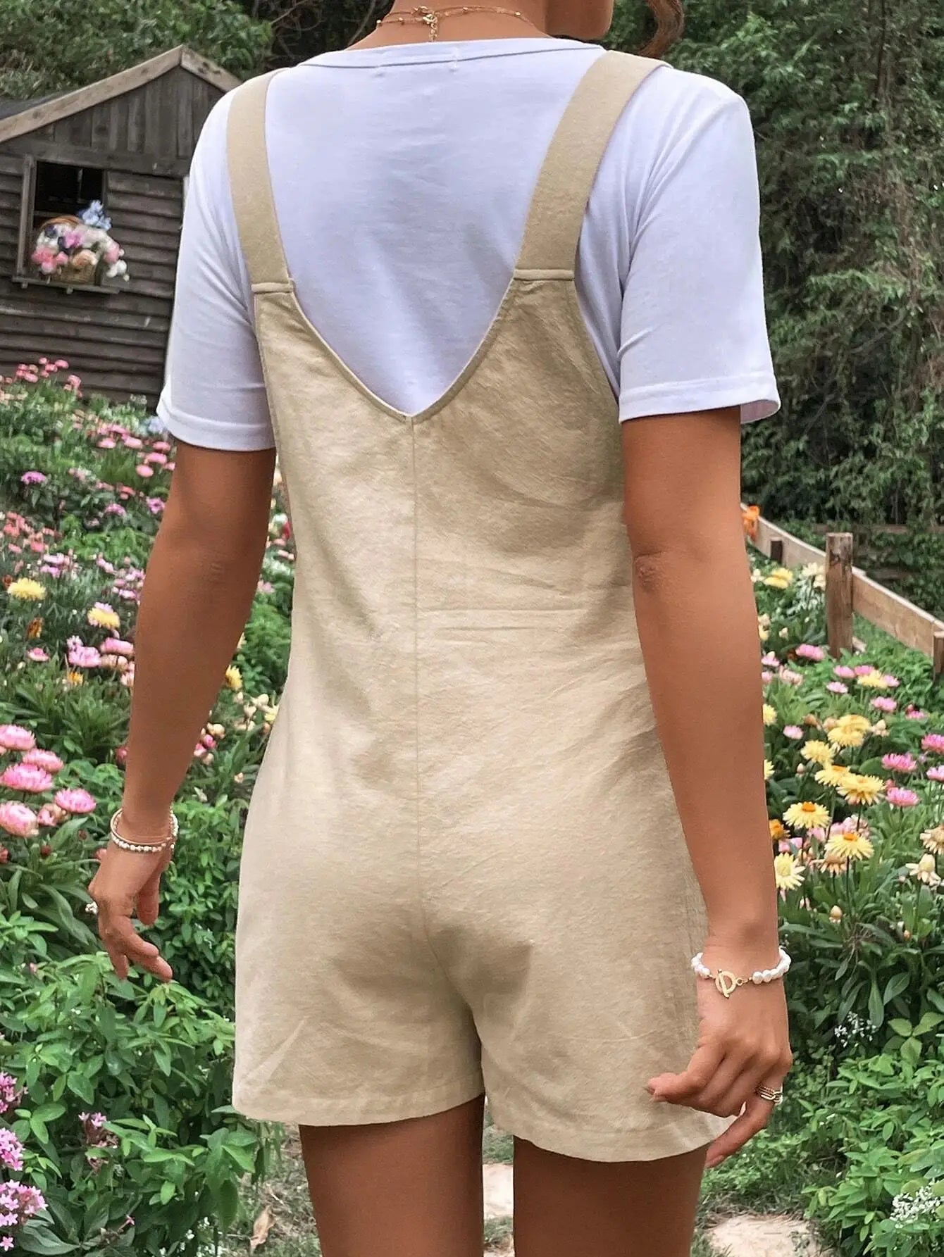 Adjustable Waist Overall Shorts