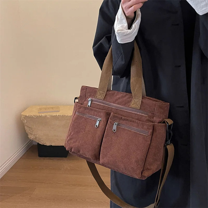 Corduroy Messenger Bag-Large Capacity