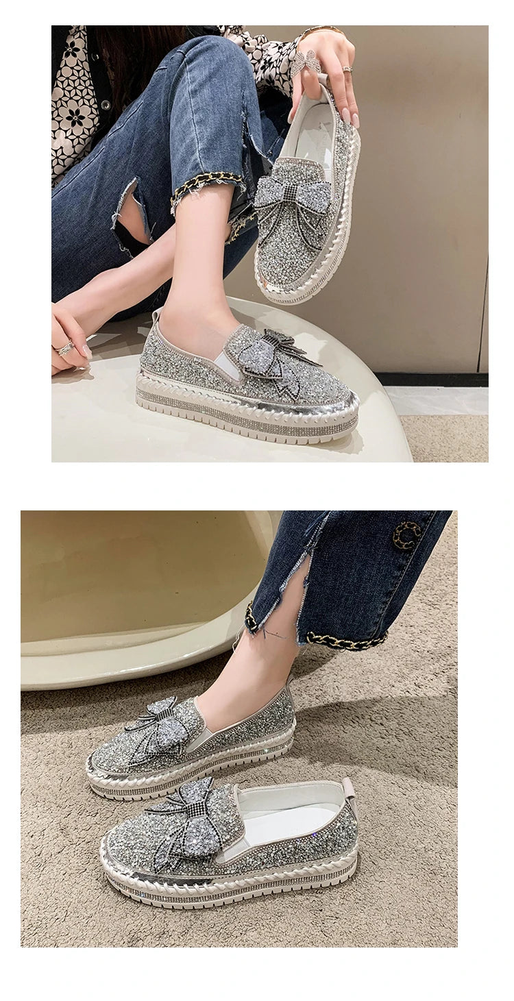 Sparkly Loafers with Glitter Bow