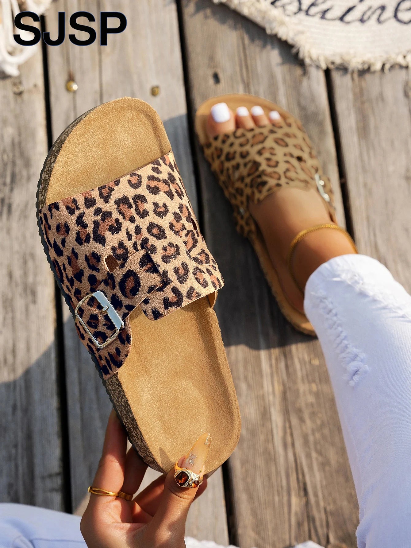 Leopard Open Toe Slides