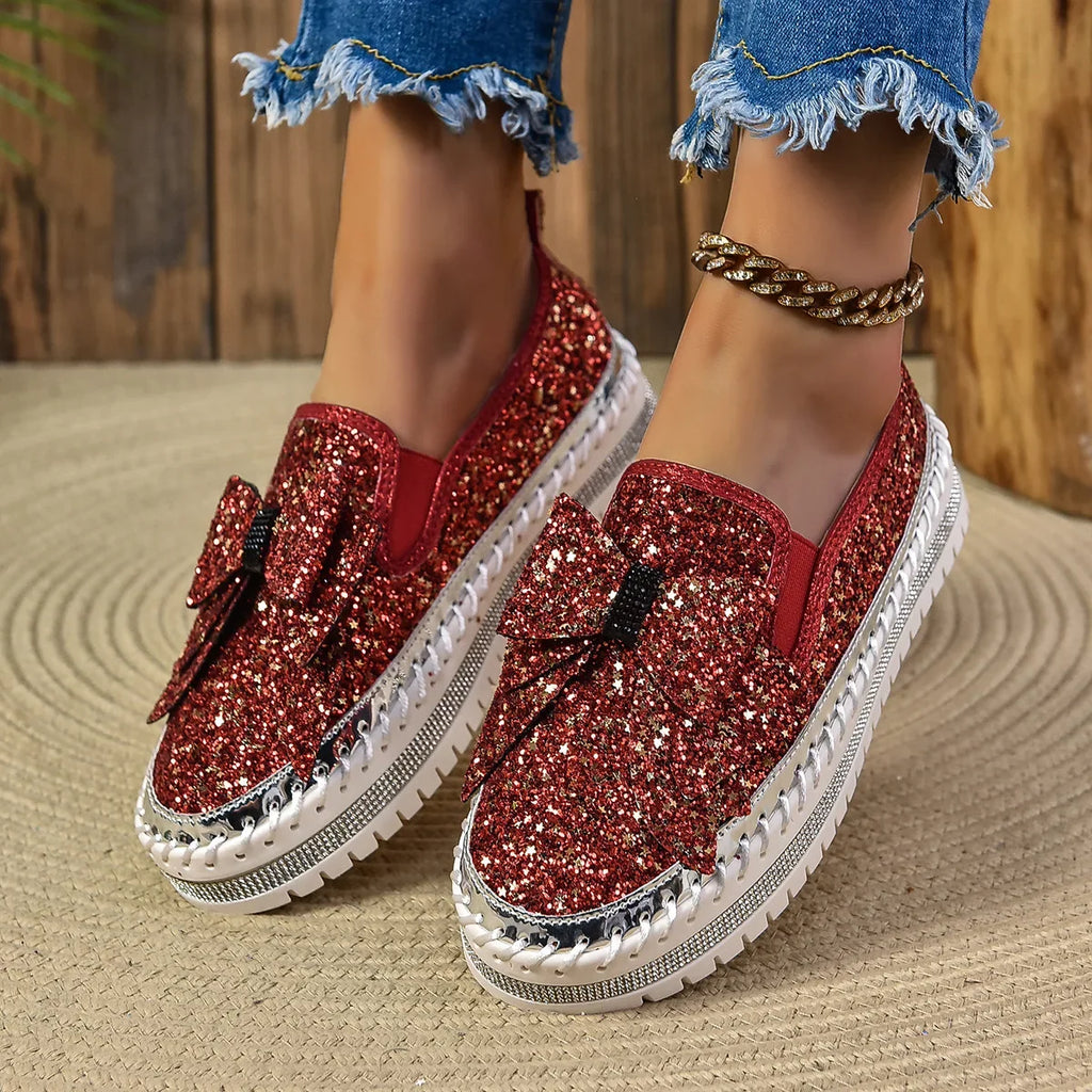 Sparkly Platform Loafers with Bow