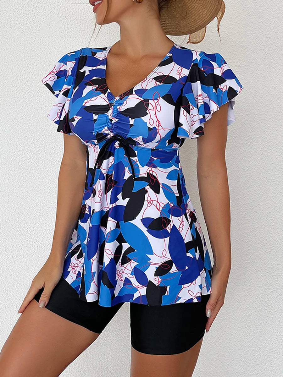 Flutter Sleeve Swim Top&Swim Shorts