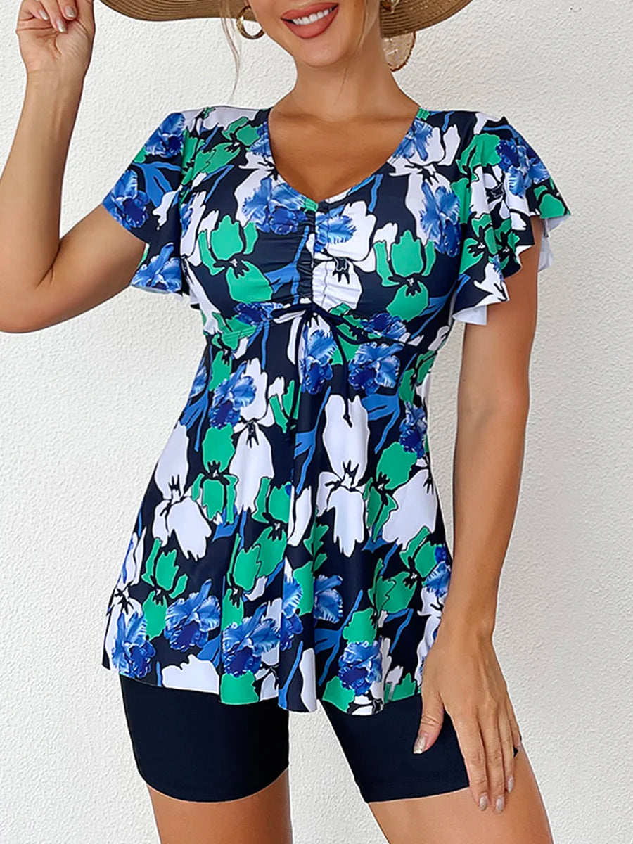 Flutter Sleeve Swim Top&Swim Shorts