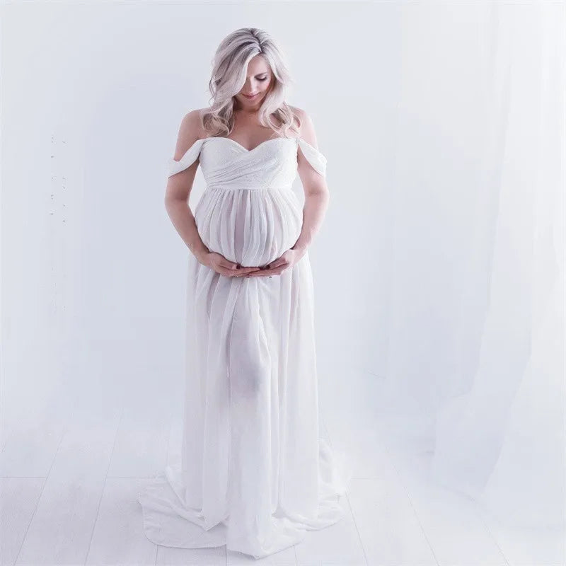 Maternity Lace Chiffon Front Split Dress