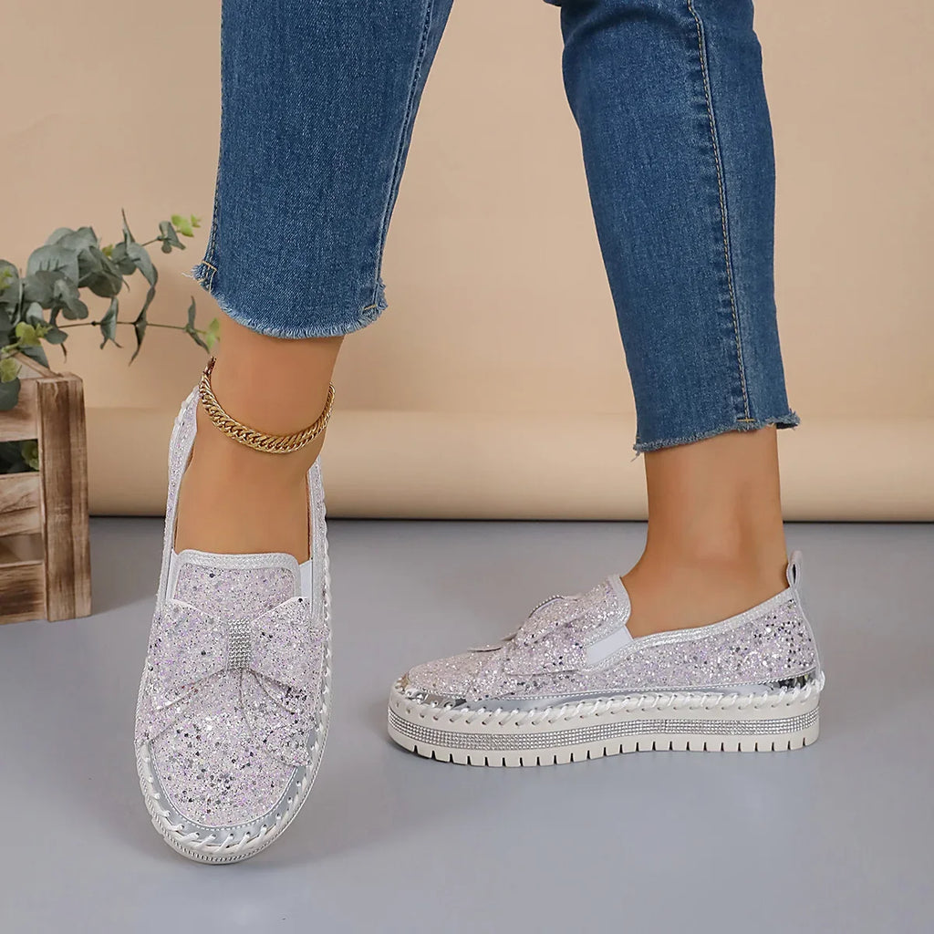 Sparkly Platform Loafers with Bow