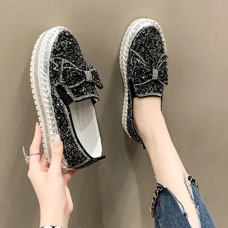 Sparkly Loafers with Glitter Bow