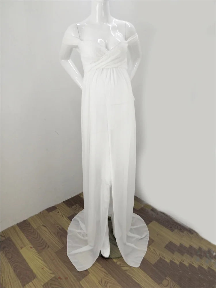 Maternity Lace Chiffon Front Split Dress